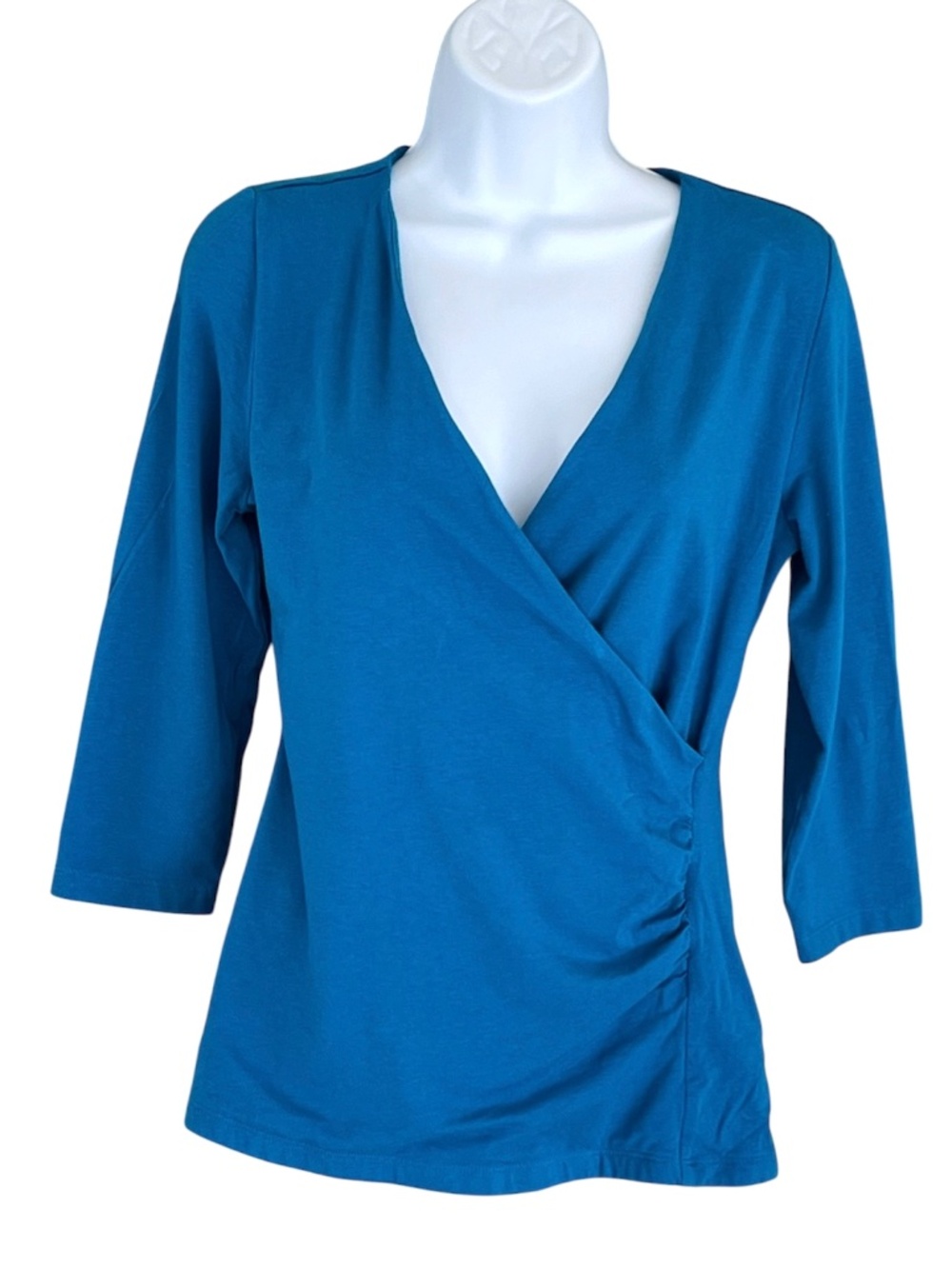 Soft Surroundings blue wrap top, size XS, like new.